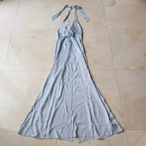 LoveShackFancy Lowry Silk Blend Light Blue Halter Maxi Dress size 0 - Picture 6 of 16